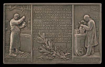 Femtioårsjubileum för Christofle Company, 1842-1892 [omvänd] av Louis Oscar Roty
