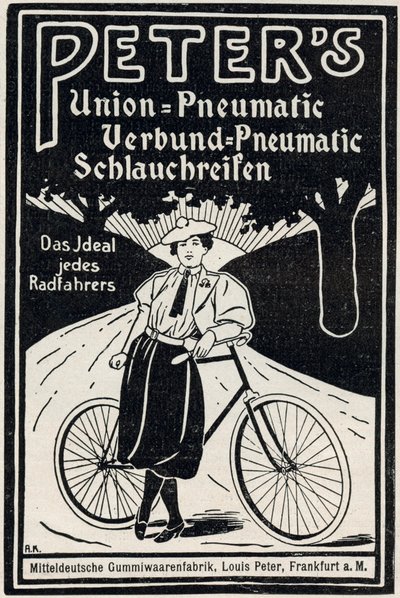 Annons för Peters pneumatiska cykeldäck, 1898 av Louis Peter