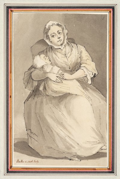 Sittande kvinna & barn (penna, penna & bläck & akvarell på papper) av Louis Philippe Boitard