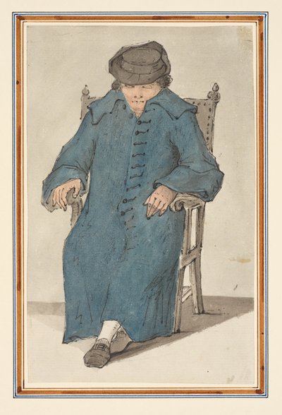 Studie av en sovande man, full längd sittande i en stol (penna, penna & bläck & akvarell på papper) av Louis Philippe Boitard