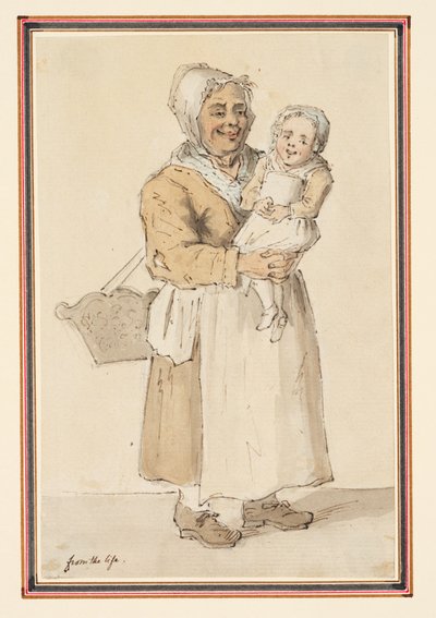 Studie av en kvinna och ett barn från livet (penna, penna & bläck & akvarell på papper) av Louis Philippe Boitard