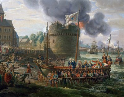 Ludvig XVI besöker Cherbourgs hamn den 23 juni av Louis Philippe Crepin