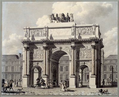 Utsikt över karusellens triumfbåge i Paris. Ritning i penna och bläck med tvätt av Pierre Louis Balard (1764 - 1846) av Louis Pierre Baltard