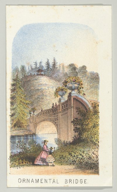 Ornamental Bridge, från serien, Views in Central Park, New York, del 2, 1864. av Louis Prang