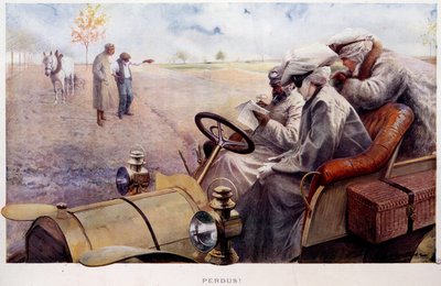 Förlorat! Resenärer som letar efter vägen på landsbygden. Gravyr av Louis Remy Sabattier (1863-1935), början av 1900-talet. Paris, Musée Carnavalet av Louis Remy Sabattier