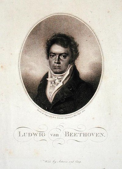 Ludwig van Beethoven (1770-1827) graverad av Blasius Hofel (1792-1963) 1814 (mezzotint) av Louis Rene (after) Letronne