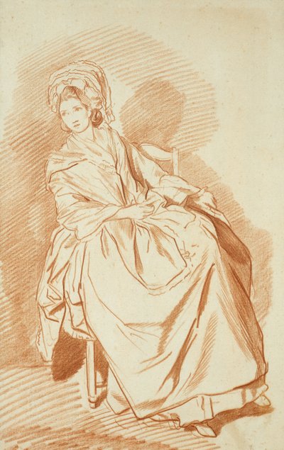 Studie av en sittande dam (röd krita på papper) av Louis Rolland Trinquesse
