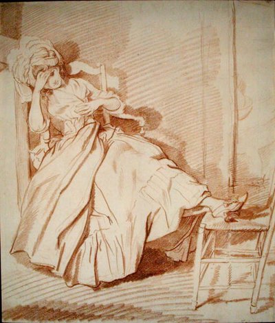 Studie av en sovande flicka (röd krita på papper) av Louis Rolland Trinquesse