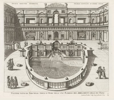Nymfaeum i de Villa Giulia te Rom Fontän gjord av påven Iiulio tredje i Rom i Via Flaminia (...) (titel på objektet) Fontänerna i Roms palats och trädgårdar (serietitel) Fonteinen in de paleizen en tuinen van Rome (serietitel) av Louis Rouhier