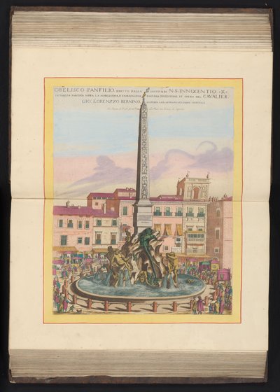 Vierstromenfontein te Rom Panfilio obelisk, uppförd av N. S. Innocentio X:s helighet (...) (titel på objektet) av Louis Rouhier