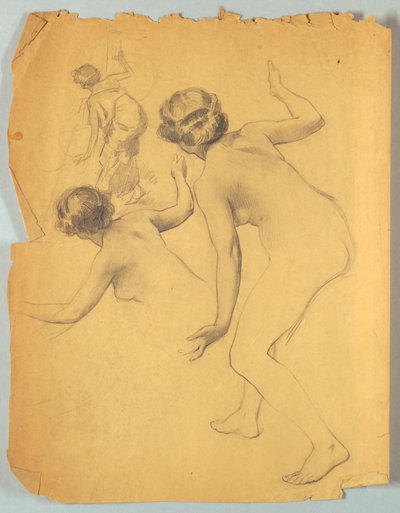 Studie av böjande naken figur av Louis Schaettle
