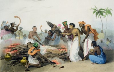 Suttee, plåt 3 från bok 15 av "Franska Indien" av M.E. Burnouf, graverad av Jean Henri Marlet (1770-1848) och Co., 1827-35 av Louis Thomas Bardel