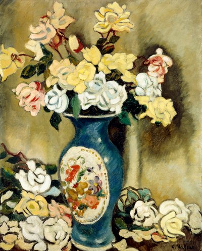 Bukett röda rosor i en blå vas, ca 1920 (olja på duk) av Louis Valtat