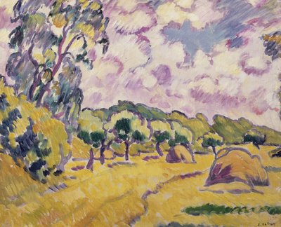 Landskap med höstackar (olja på duk) av Louis Valtat