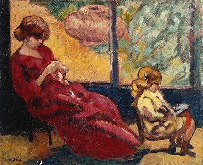 Fru. Valtat Sewing och hennes son Jean; Fru Valtat Cousant och hennes son Jean av Louis Valtat