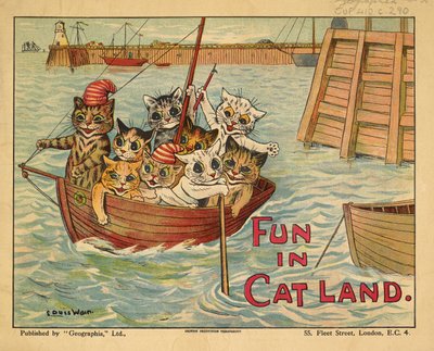 Katter i en båt. av Louis Wain