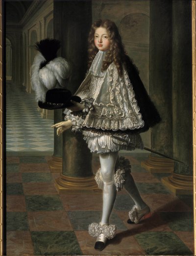 Porträtt en pied av Louis Alexandre de Bourbon, greve av Toulouse i nybörjarklänning av den Helige Ande (Den Helige Andes Orden) (1678-1737), legitim son till Ludvig XIV och Francoise Athenais (Francoise-Athenais) av Rochechouart Mortemart, Marquise av Mon av Louis de Boullogne