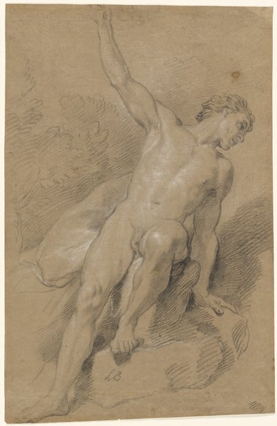 Naken man sitter på klippor av Louis de Boullogne the Younger