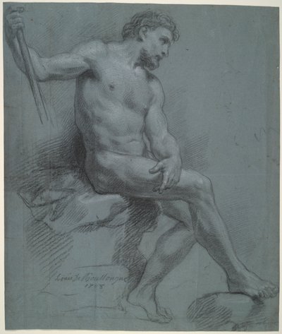 Sittande man naken i profil av Louis de Boullogne the Younger