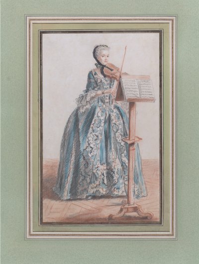 Kvinna som spelar fiol, sett framifrån, ca. 1758-59. av Louis de Carmontelle
