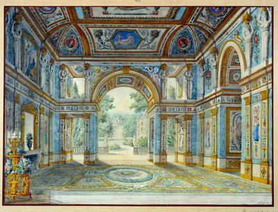 Portik av ett palats som vetter mot en park. Gravyr av Louis De Saint Ange (1780-1831) av Louis de Saint Ange Desmaisons