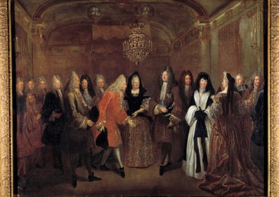Kung Ludvig XIV (1638-1715) tog emot prins Frederic Augustus av Sachsen av Elizabeth Charlotte d
