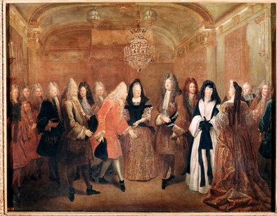 Kung av Frankrike Ludvig XIV tar emot prins Fredrik Augustus I i slottet Fontainebleau (Målning av Louis de Silvestre