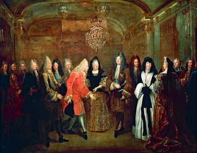 Ludvig XIV tar emot kurfursten av Sachsen, Fredrik Augustus II i Fontainebleau den 27 september av Louis de Silvestre