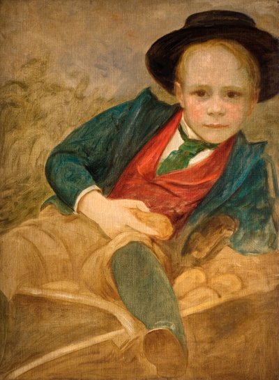 Studie för en pojke som sitter på en skottkärra, 1890. av Louisa Starr