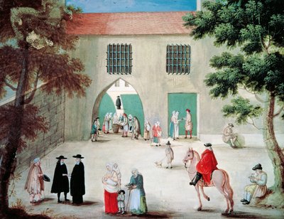 Att hjälpa fattiga framför klostret Port-Royal des Champes, av Louise-Magdeleine Hortemels (1688-1767), gouache, Frankrike av Louise-Magdeleine Hortemels