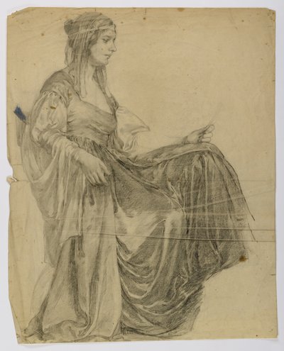 Utan titel (Sittande draperad kvinnofigur, profil) av Louise Cox