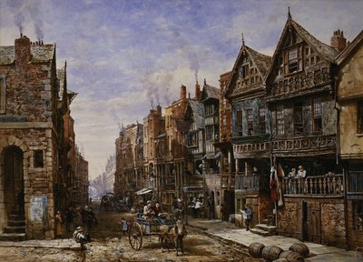 Chester: Watergate Street från Corner of Crook Street, med Eastgate Beyond, av Louise Ingram Rayner