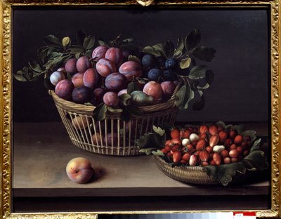 En persika, jordgubbar och en fruktkorg Målning av Louise Moillon (1610-1696) Toulouse från 1600-talet, Musee des Augustins av Louise Moillon