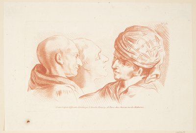 Studie av tre manliga huvuden av Louise Rosalie Hémery