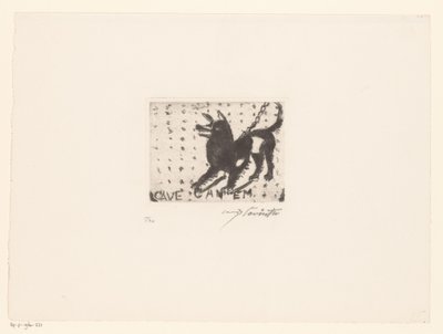 Skällande hund Cave Canem (titel på objekt) av Lovis Corinth (signed by artist)