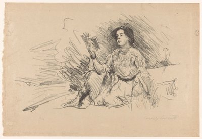 Flicka som läser, sitter på golvet Lesendes Madchen av Lovis Corinth (signed by artist)
