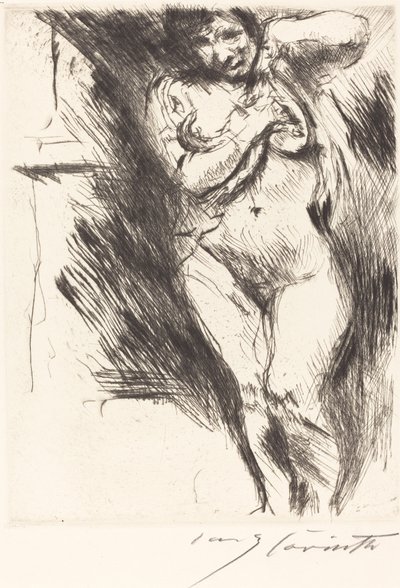 Naken med skjorta Upphöjd kvinna klär av sig, 1921. av Lovis Corinth