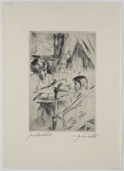 Barn i säng och mor av Lovis Corinth