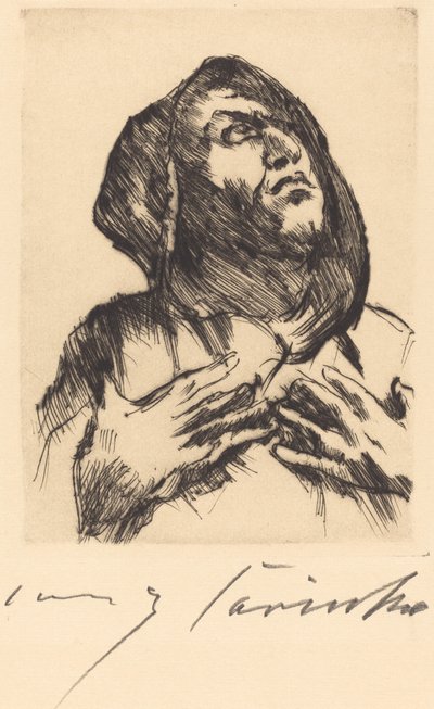 Munk stirrar uppåt, 1916. av Lovis Corinth