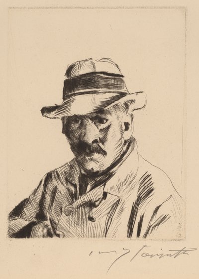 Självporträtt i stråhatt, bystlängd av Lovis Corinth
