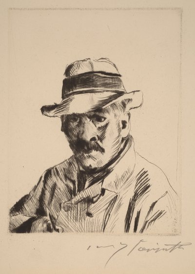 Självporträtt i stråhatt, bröstbild av Lovis Corinth
