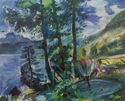 Walchensee med fontän. 1923 av Lovis Corinth