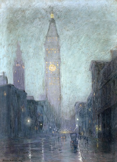 Madison Avenue at Twilight (pastell på brunt papper) av Lowell Birge Harrison