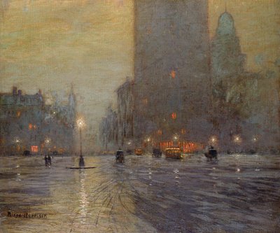 Madison Square, Rainy Night (olja på duk) av Lowell Birge Harrison