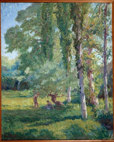 Par på gräset under en poppel Målning av Loys Prat (1879-1934), 1900-talet. Olja på duk. Donzere, Rådhuset. av Loys Prat