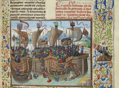 Sjöslaget vid Guernsey, 1342, ca 1470-1475. av Loyset Liedet