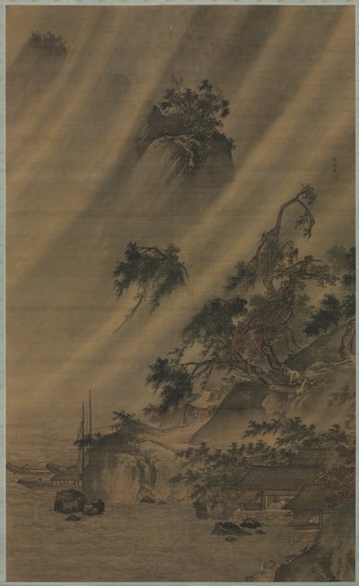River Village i en regnstorm, ca. 1480-1507. av Lu Wenying