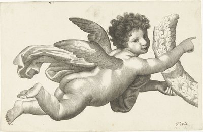 Flytande putto med krans av Lubertus Teunis van Deth