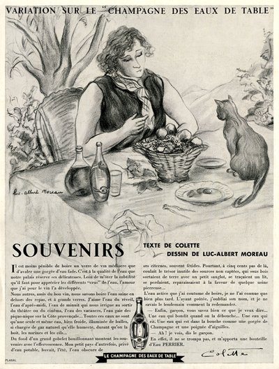 Colette framför sin katt, som lovordar Perrier-vinets förträfflighet av Luc Albert Moreau