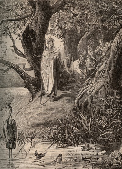 Ursäkt för fiskefåglarna, berättar av Saint Martin för invånarna vid Loires stränder - gravyr av Luc Olivier Merson (1846-1920) av Luc Oliver Merson